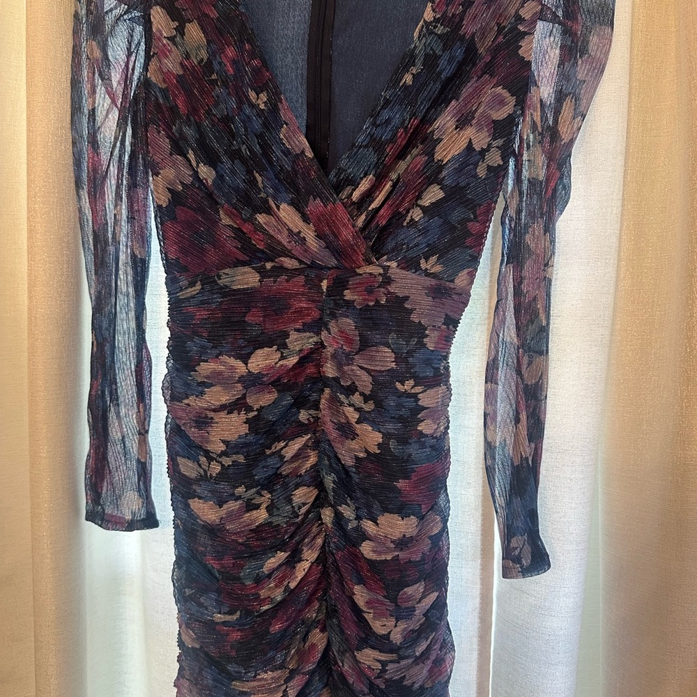 Aqua Elegant Floral Long Sleeve Dress